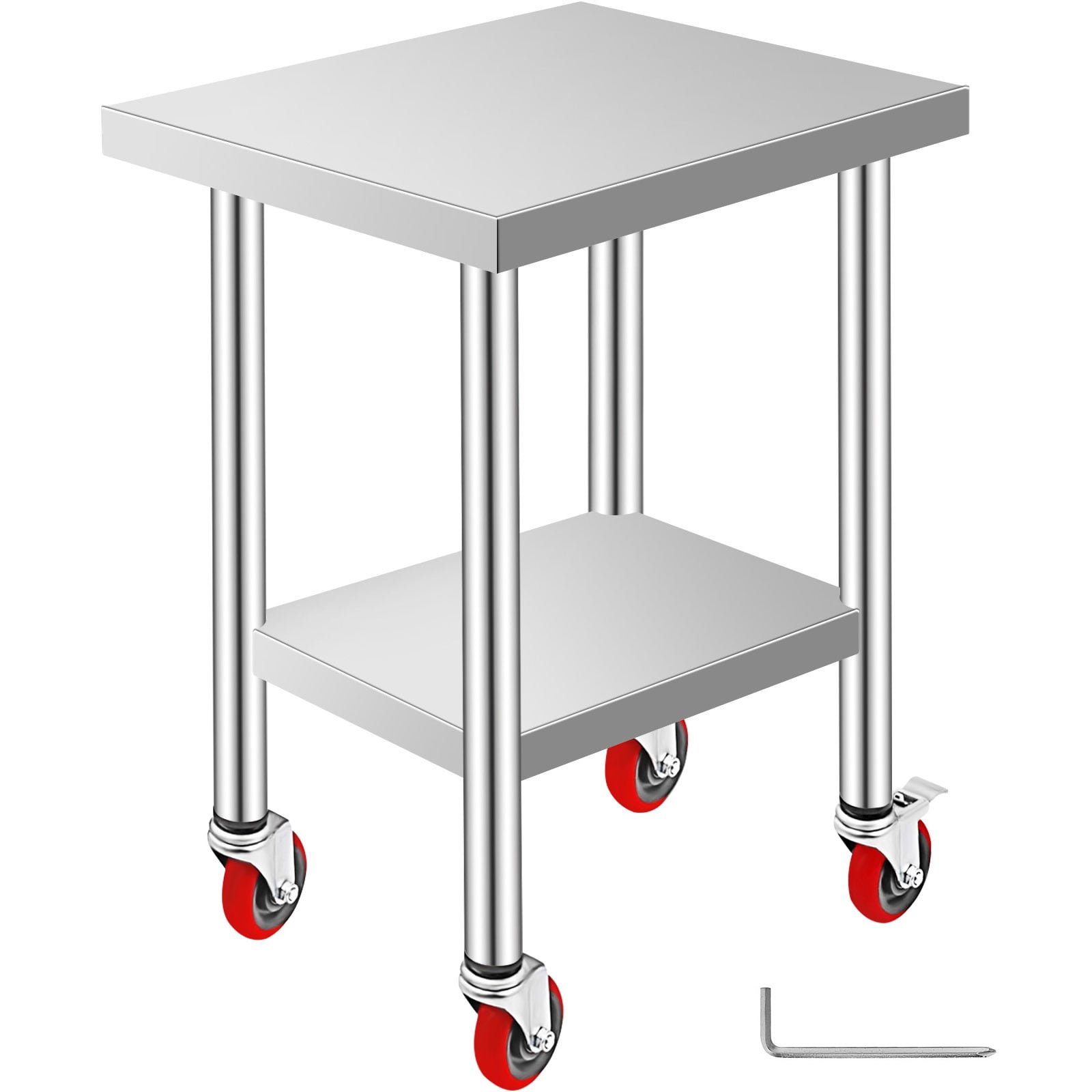 Stainless Steel Kitchen Prep Table With Adjustable Shelf And Wheels_voghion.com